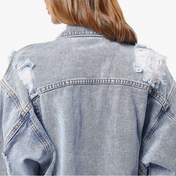 JudyBridal Oversized Women’s Denim Ripped Boyfriend Jean Jacket Long Sleeve Sz M - Picture 5 of 15